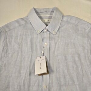 NWT Porter & Ash Mens Light Blue Linen Short Sleeve Button Down Shirt